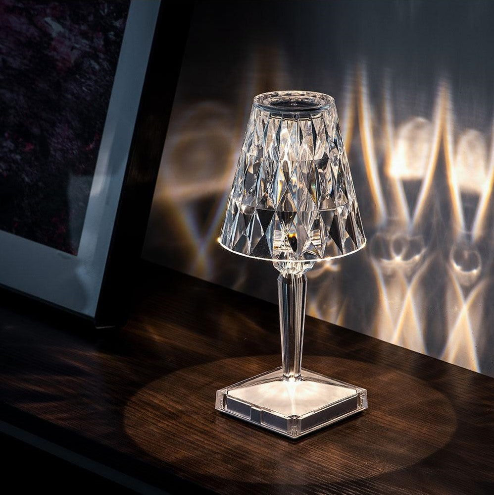 Rechargeable sparkling crystal table lamp with touch control and three lighting modes