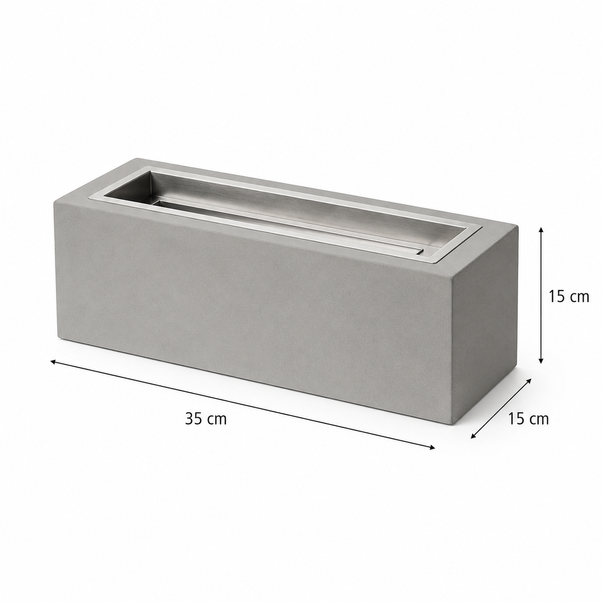 Elegant rectangular tabletop heating stove made of smooth cement for indoor and outdoor use. 5