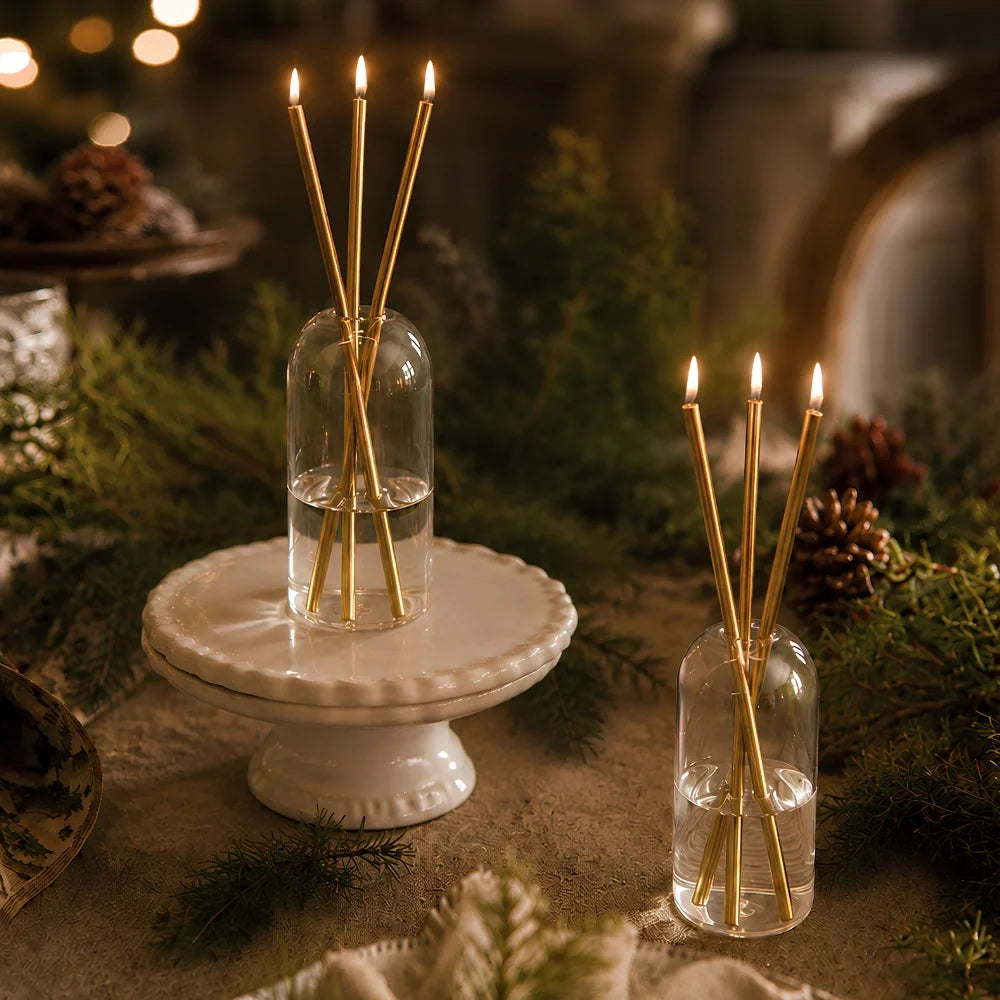 Refillable Everlasting Flame oil candle with clear glass vessel and stainless steel details 2