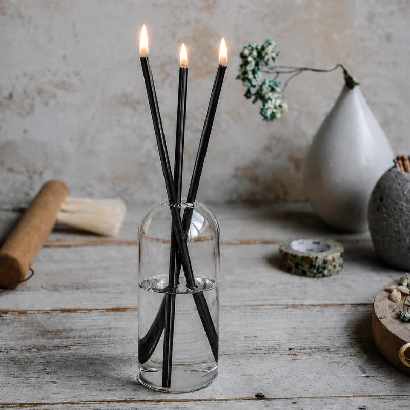 Refillable Everlasting Flame oil candle with clear glass vessel and stainless steel details 4