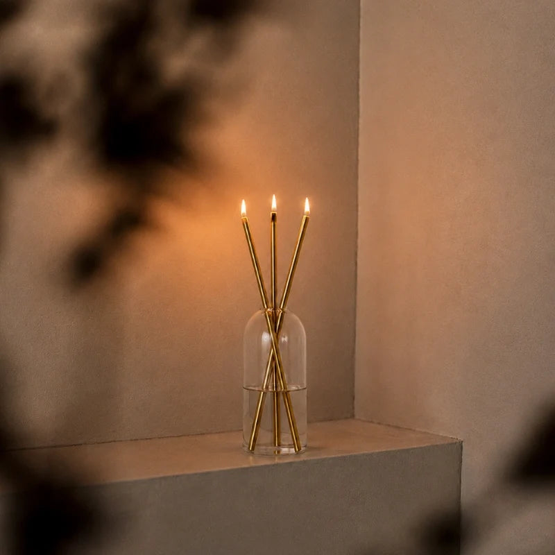 Refillable Everlasting Flame oil candle with clear glass vessel and stainless steel details 7
