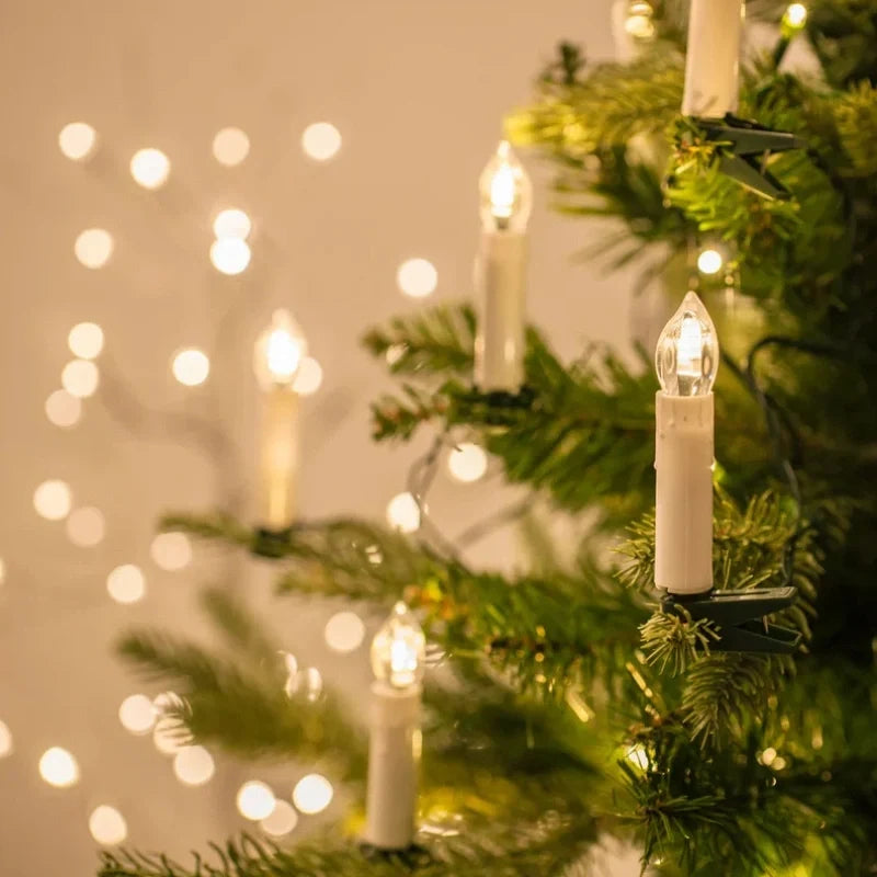 Remote-controlled cordless clip-on Christmas candles with realistic flickering flame effect and warm white glow 2