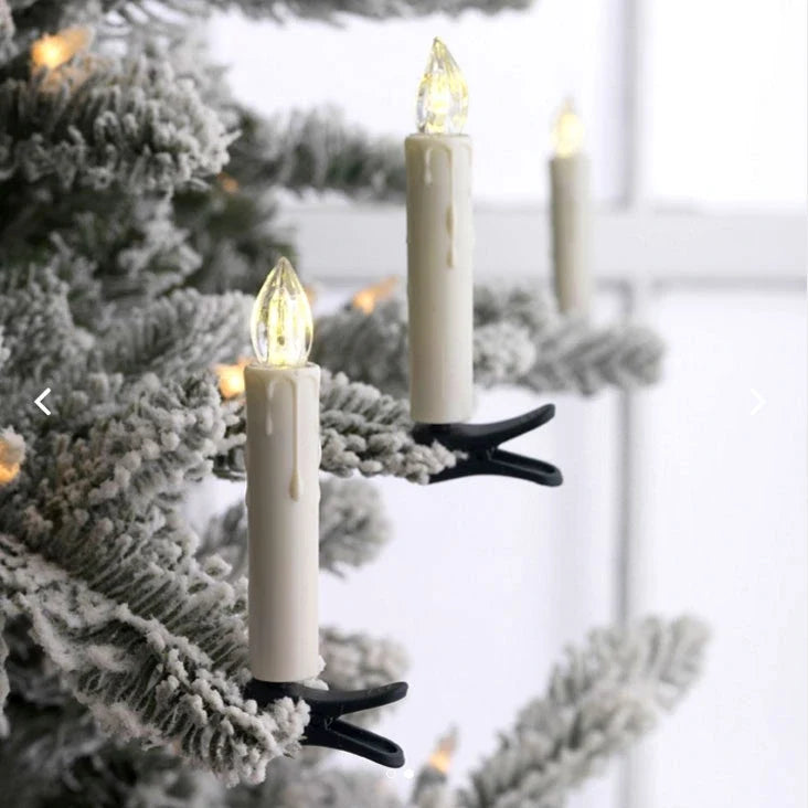 Remote-controlled cordless clip-on Christmas candles with realistic flickering flame effect and warm white glow 3