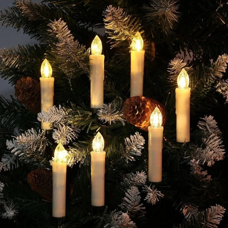 Remote-controlled cordless clip-on Christmas candles with realistic flickering flame effect and warm white glow 5