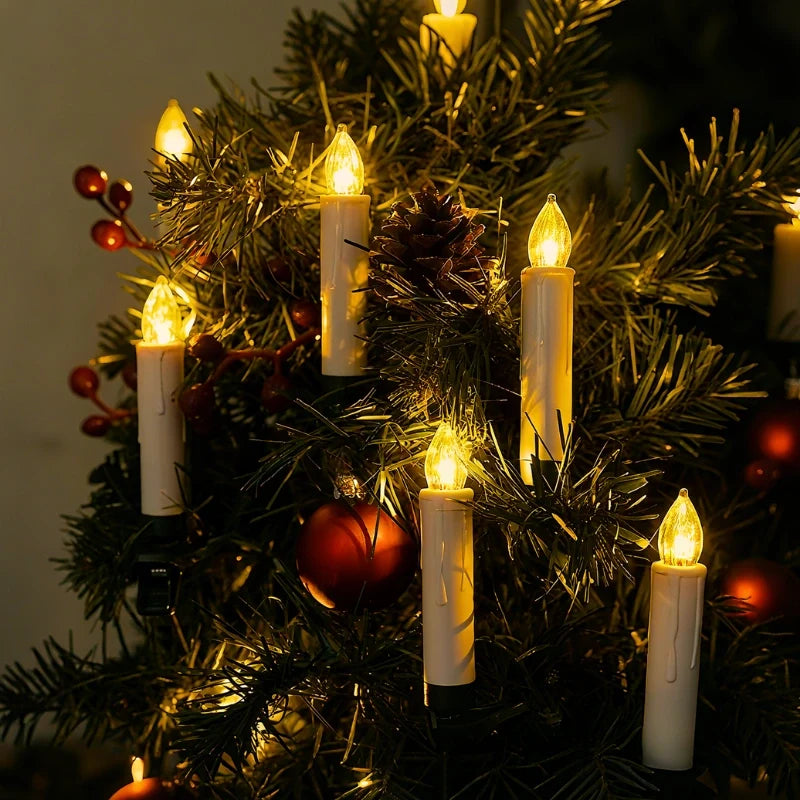 Remote-controlled cordless clip-on Christmas candles with realistic flickering flame effect and warm white glow 6