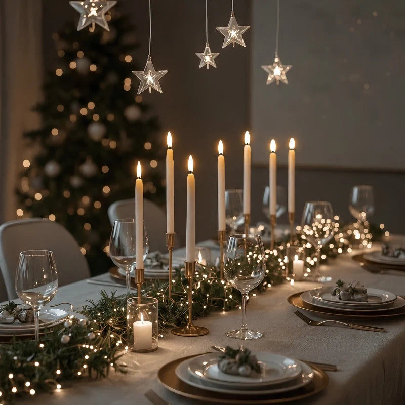 Remote-controlled flameless chandelier candles with warm-white flickering LED glow