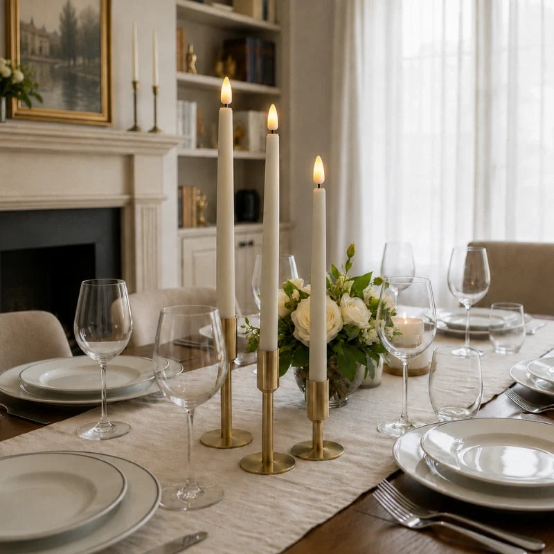 Remote-controlled flameless chandelier candles with warm-white flickering LED glow 2