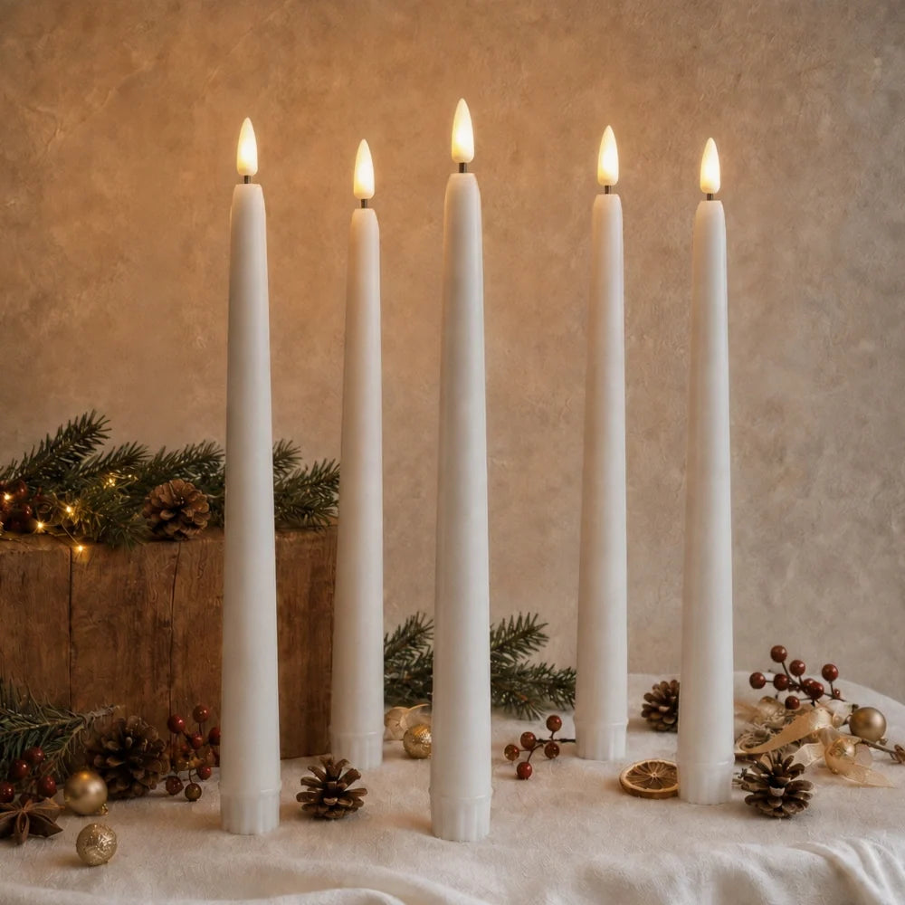 Remote-controlled flameless chandelier candles with warm-white flickering LED glow 5