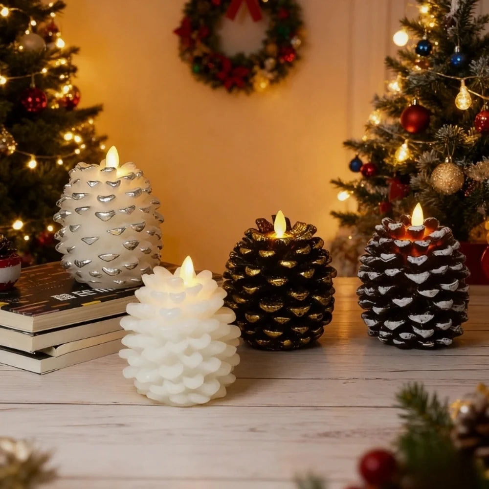 Flameless pinecone candles with LED flame effect and remote control timer