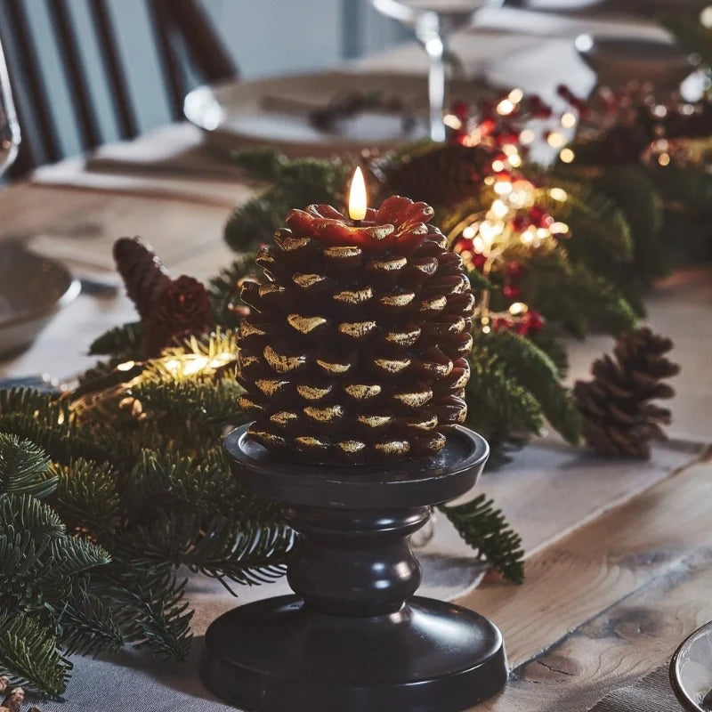 Flameless pinecone candles with LED flame effect and remote control timer 10