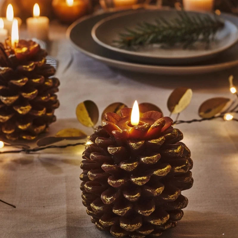 Flameless pinecone candles with LED flame effect and remote control timer 7