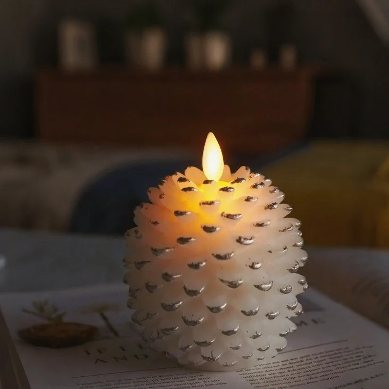 Flameless pinecone candles with LED flame effect and remote control timer 8