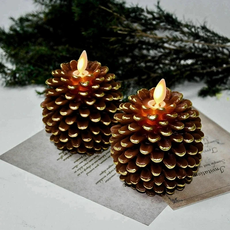 Flameless pinecone candles with LED flame effect and remote control timer 9