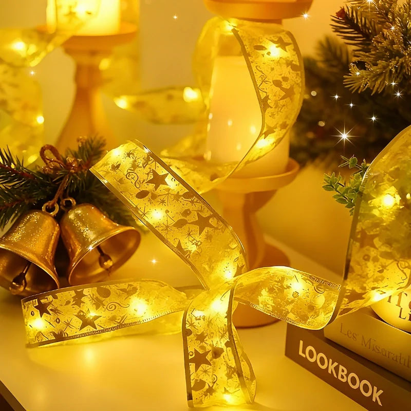 Remote-controlled illuminated silk ribbon light with warm white glow and 8 lighting modes 2