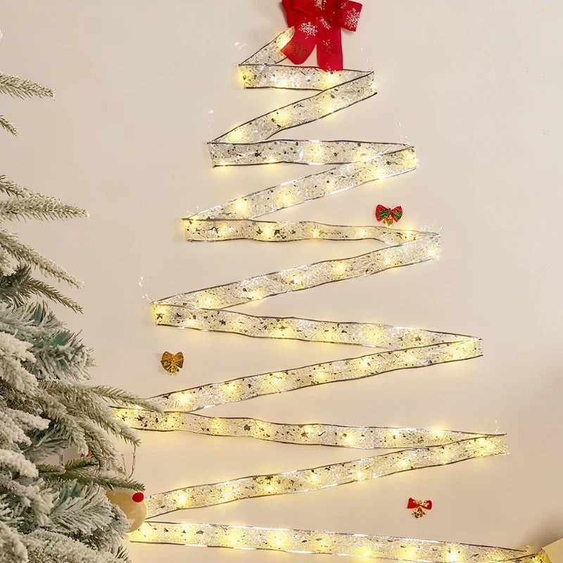 Remote-controlled illuminated silk ribbon light with warm white glow and 8 lighting modes 9