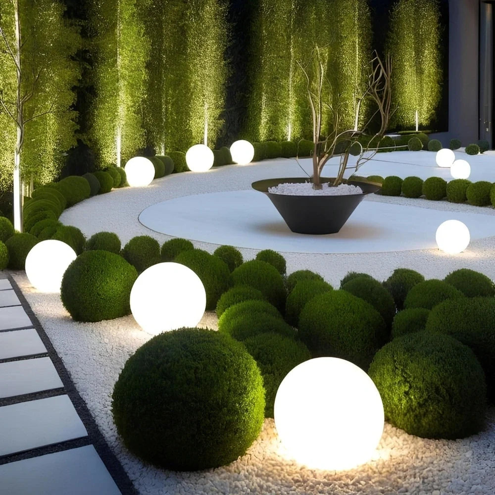 Remote-controlled spherical garden light with 16 color options for outdoor and indoor use