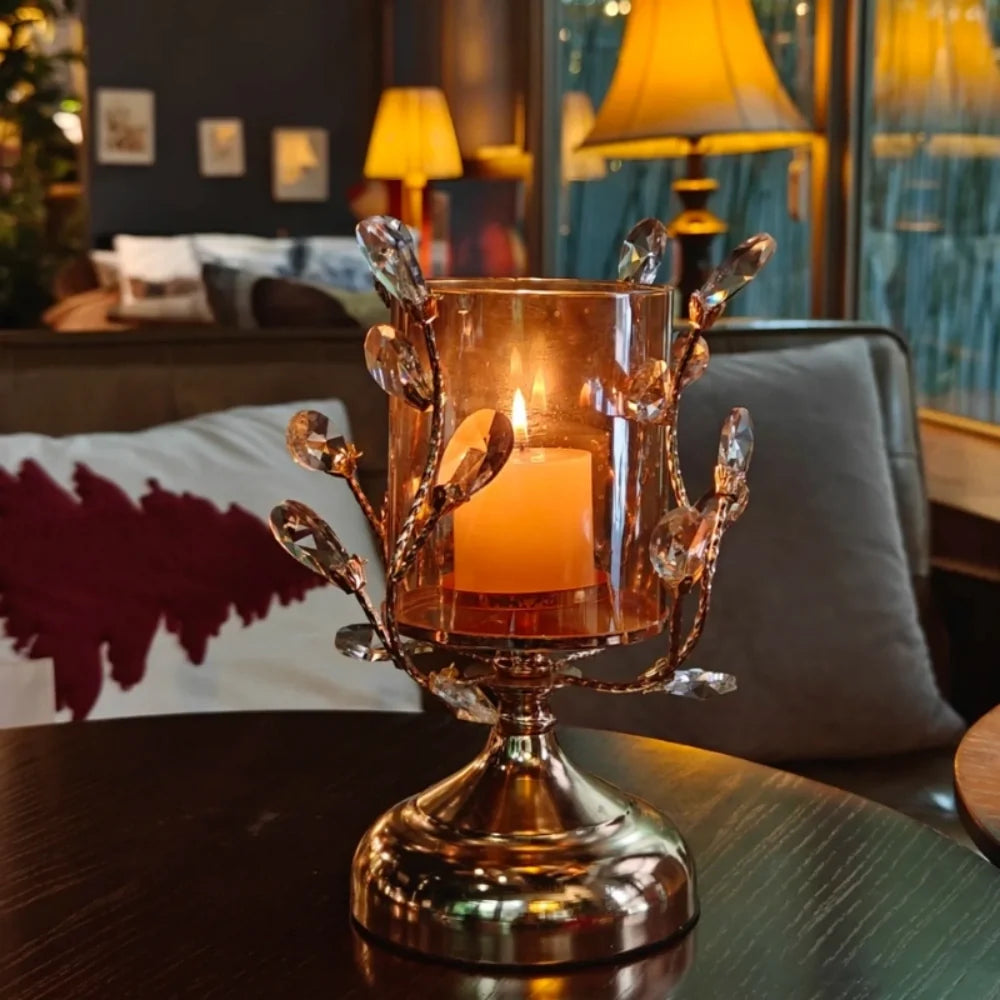 Romantic floral crystal candle holder with petal-like curves and faceted crystal-inspired details