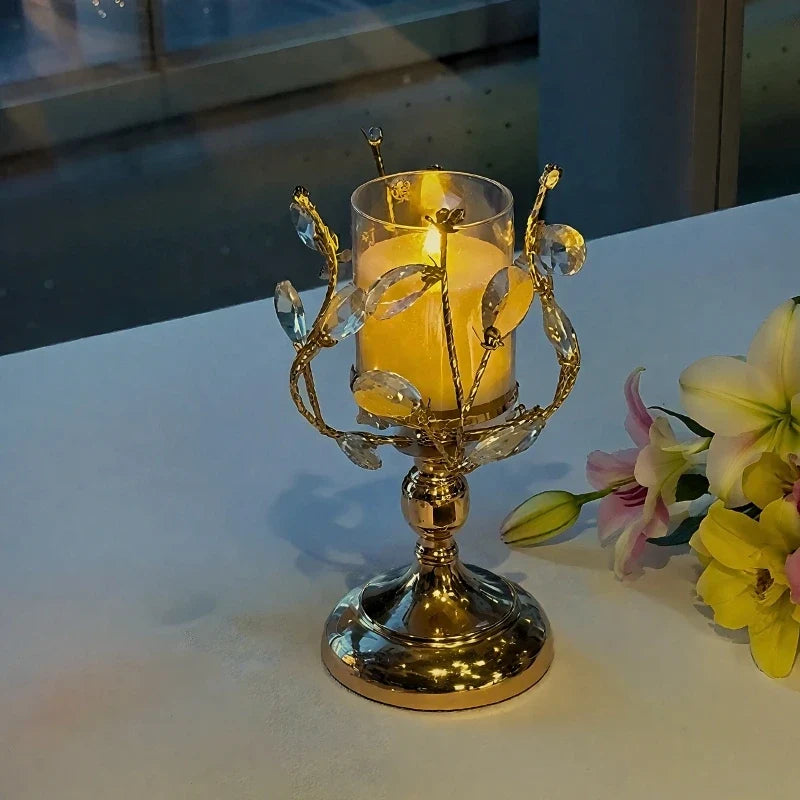 Romantic floral crystal candle holder with petal-like curves and faceted crystal-inspired details 11