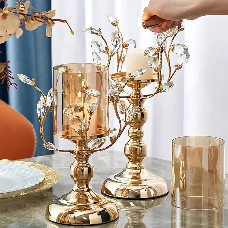 Romantic floral crystal candle holder with petal-like curves and faceted crystal-inspired details 12