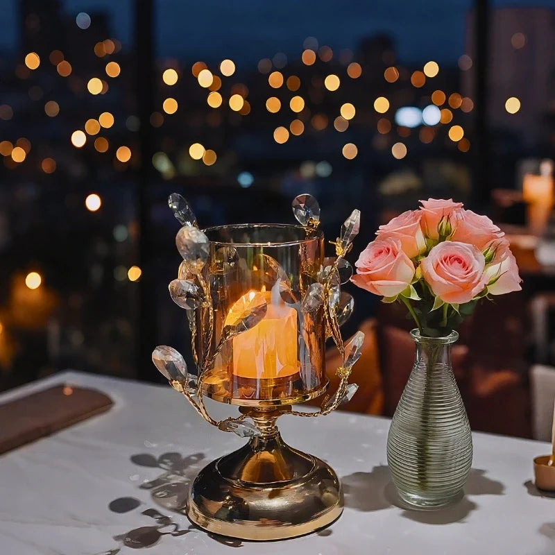 Romantic floral crystal candle holder with petal-like curves and faceted crystal-inspired details 4