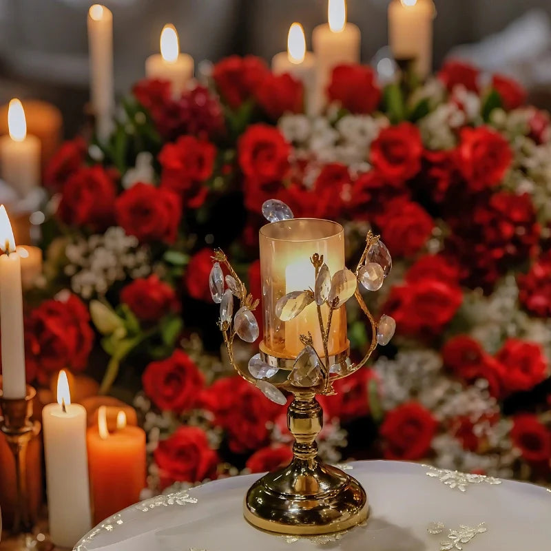 Romantic floral crystal candle holder with petal-like curves and faceted crystal-inspired details 6