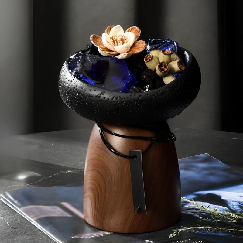 Sculptural cement and wood candle holder with textured volcanic-inspired design 8