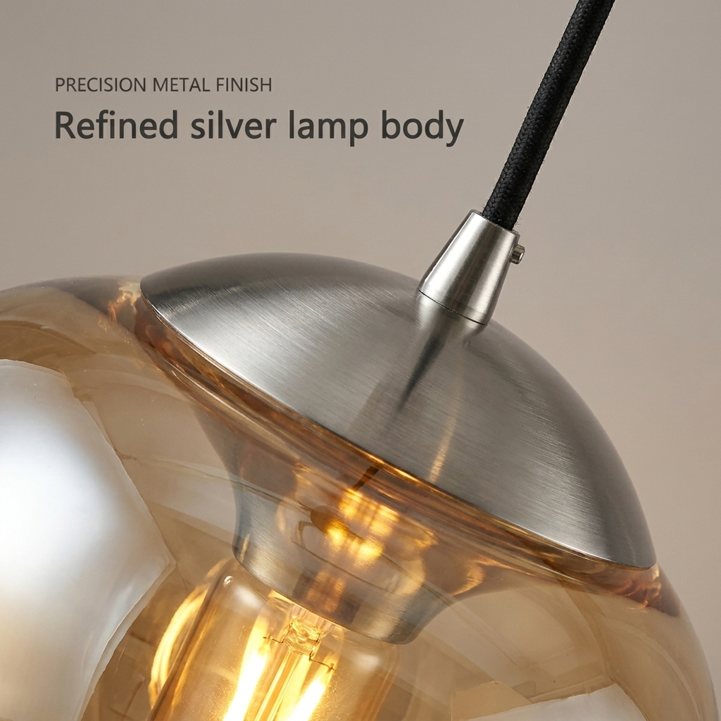 Sculptural glass globe pendant light hanging from the ceiling. 3