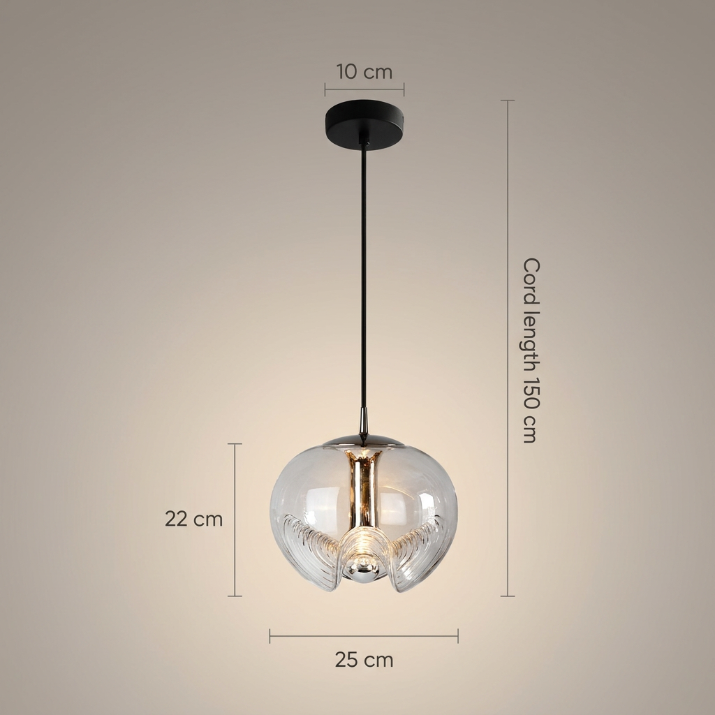 Sculptural glass globe pendant light hanging from the ceiling. 6