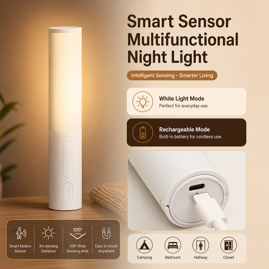 Smart Motion Sensor Night Light in white color, battery operated. 7