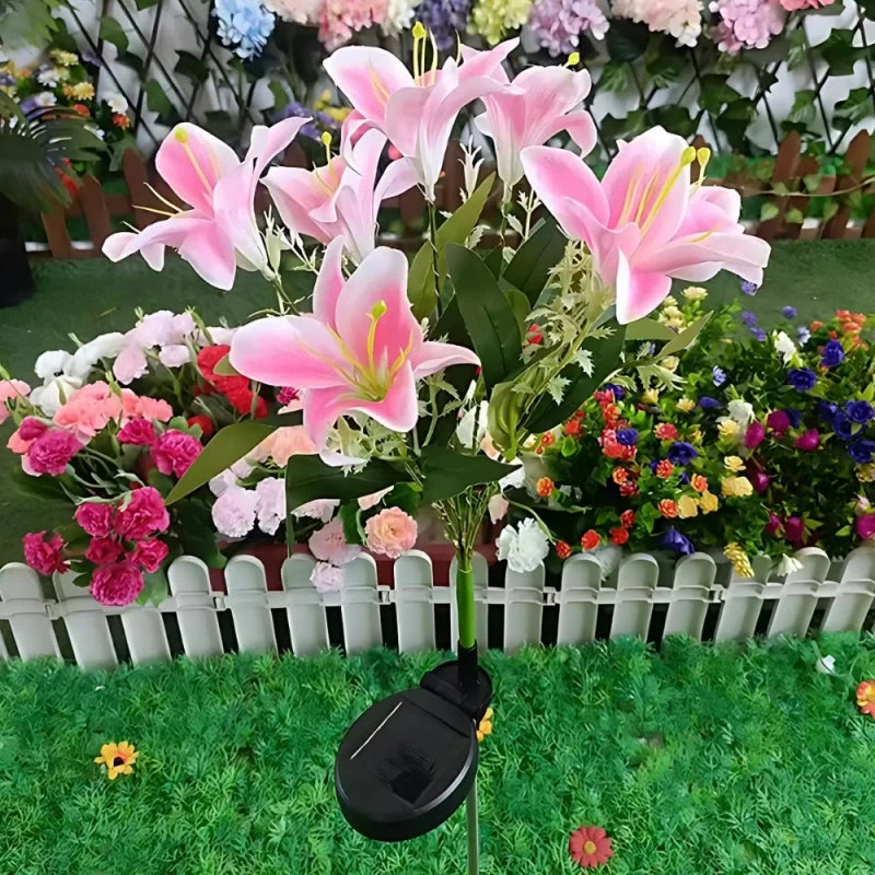 Solar flower lights with realistic blooms in warm and cool white colors for garden decoration 11