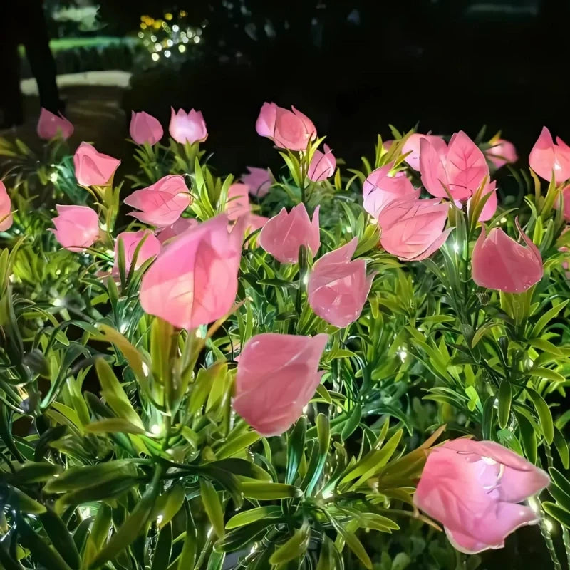 Solar flower lights with realistic blooms in warm and cool white colors for garden decoration 17