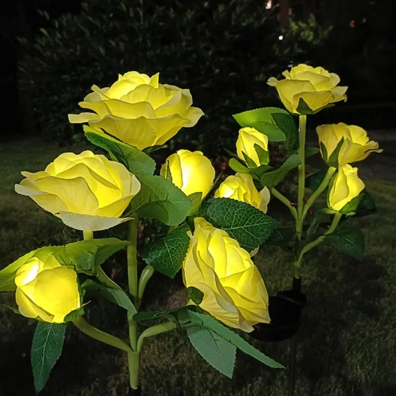 Solar flower lights with realistic blooms in warm and cool white colors for garden decoration 18