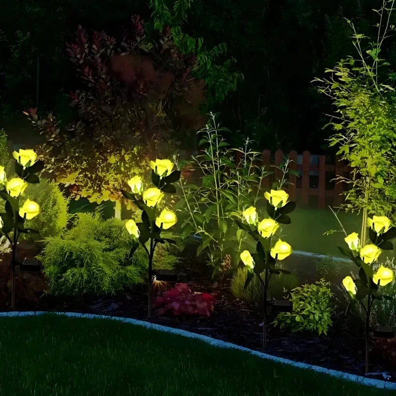 Solar flower lights with realistic blooms in warm and cool white colors for garden decoration 22