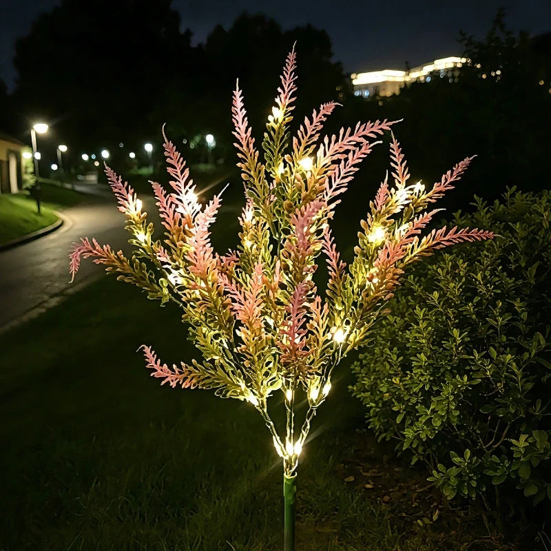 Solar flower lights with realistic blooms in warm and cool white colors for garden decoration 36
