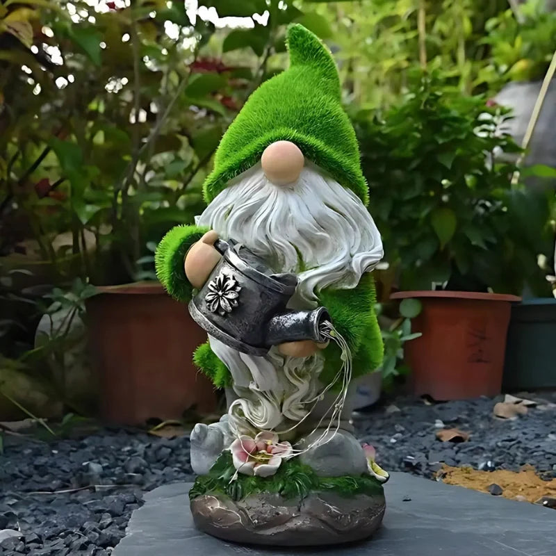 Set of 6 solar-powered garden gnomes with warm LED glow and automatic dusk sensor, weatherproof resin outdoor decoration 12