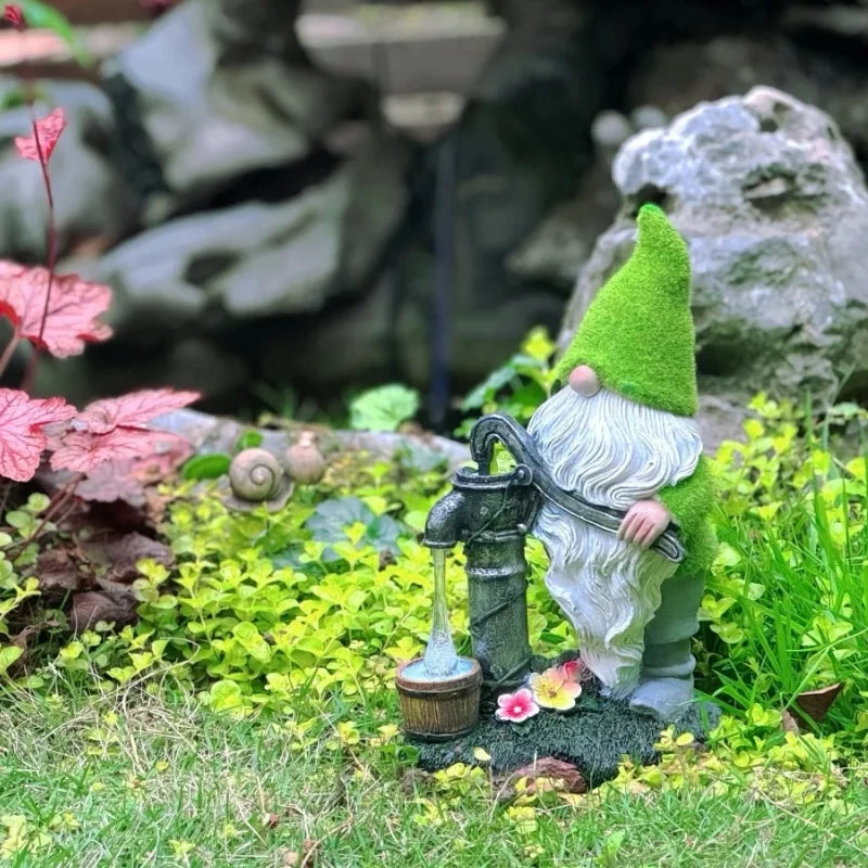 Set of 6 solar-powered garden gnomes with warm LED glow and automatic dusk sensor, weatherproof resin outdoor decoration 13