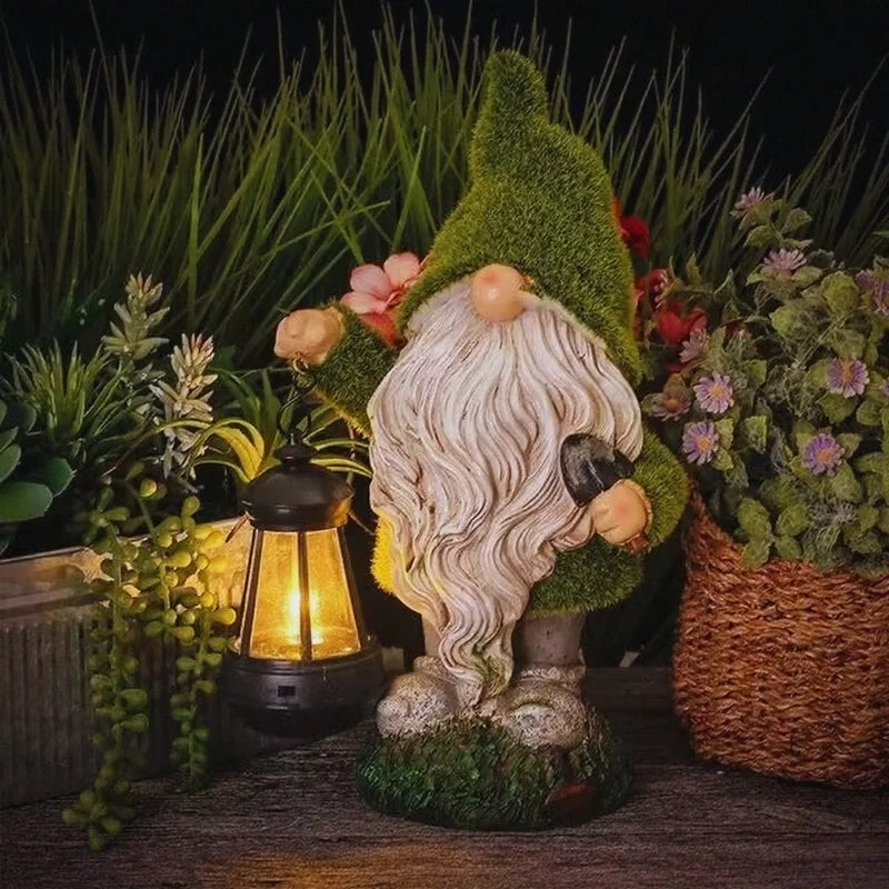 Set of 6 solar-powered garden gnomes with warm LED glow and automatic dusk sensor, weatherproof resin outdoor decoration 3