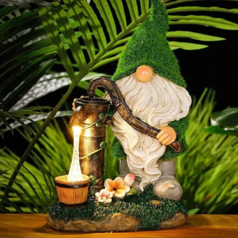 Set of 6 solar-powered garden gnomes with warm LED glow and automatic dusk sensor, weatherproof resin outdoor decoration 4