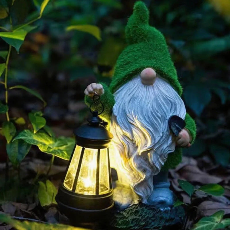 Set of 6 solar-powered garden gnomes with warm LED glow and automatic dusk sensor, weatherproof resin outdoor decoration 7