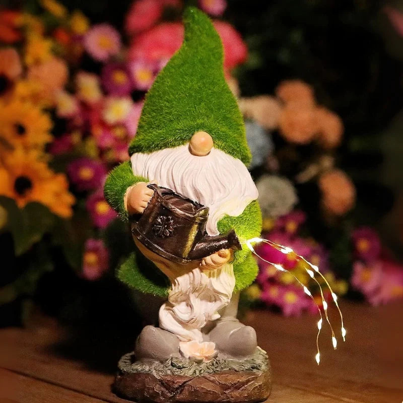 Set of 6 solar-powered garden gnomes with warm LED glow and automatic dusk sensor, weatherproof resin outdoor decoration 8