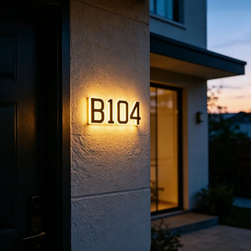 Solar-powered house number light with warm white LED illumination and modern matte black finish 10