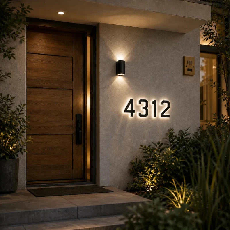 Solar-powered house number light with warm white LED illumination and modern matte black finish 11