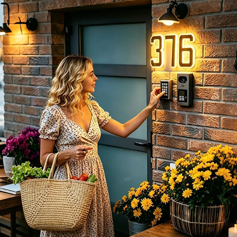 Solar-powered house number light with warm white LED illumination and modern matte black finish 2