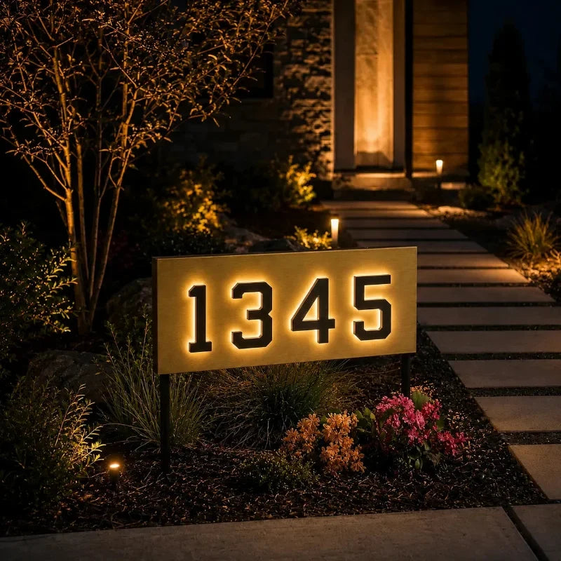 Solar-powered house number light with warm white LED illumination and modern matte black finish 3
