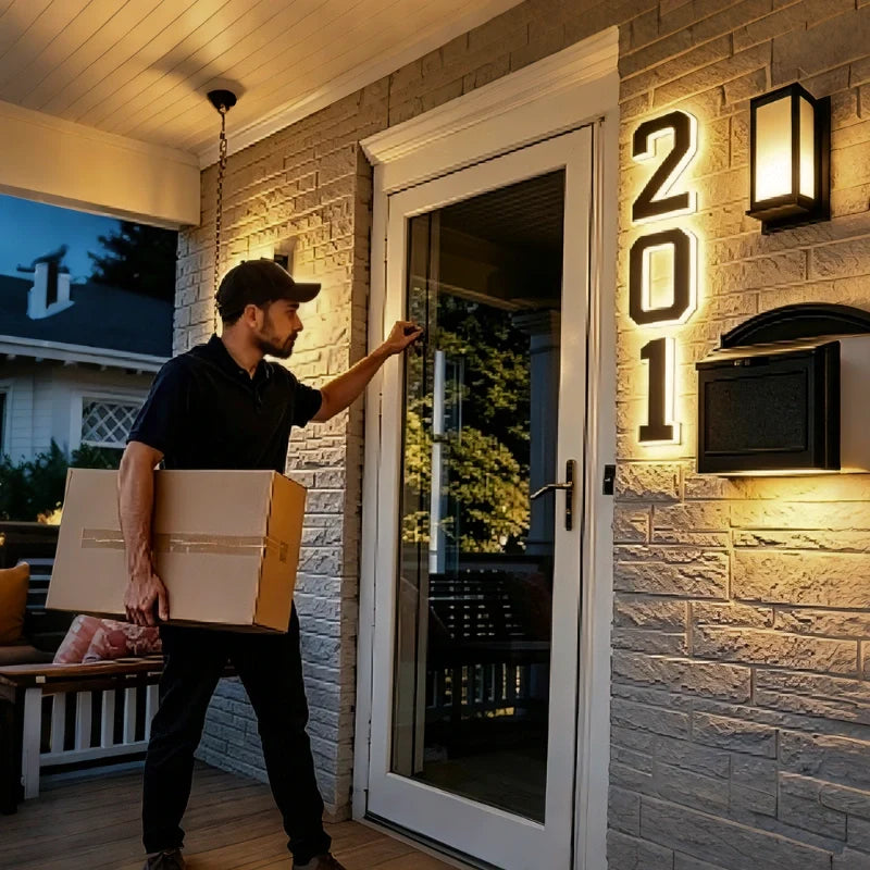 Solar-powered house number light with warm white LED illumination and modern matte black finish 4