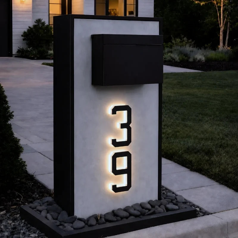 Solar-powered house number light with warm white LED illumination and modern matte black finish 5