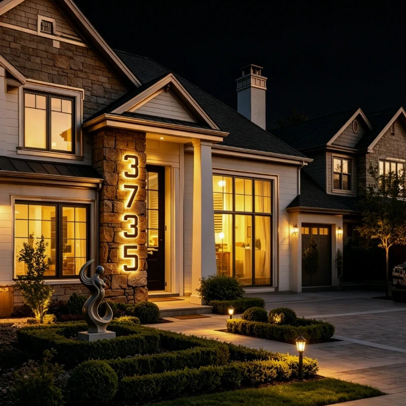Solar-powered house number light with warm white LED illumination and modern matte black finish 6