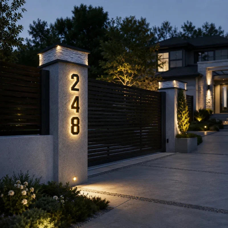 Solar-powered house number light with warm white LED illumination and modern matte black finish 7