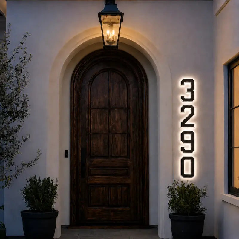 Solar-powered house number light with warm white LED illumination and modern matte black finish 9