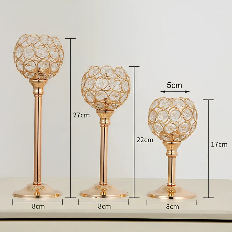 Sparkling crystal candle holder trio with faceted beads and metal bases in three sizes 19